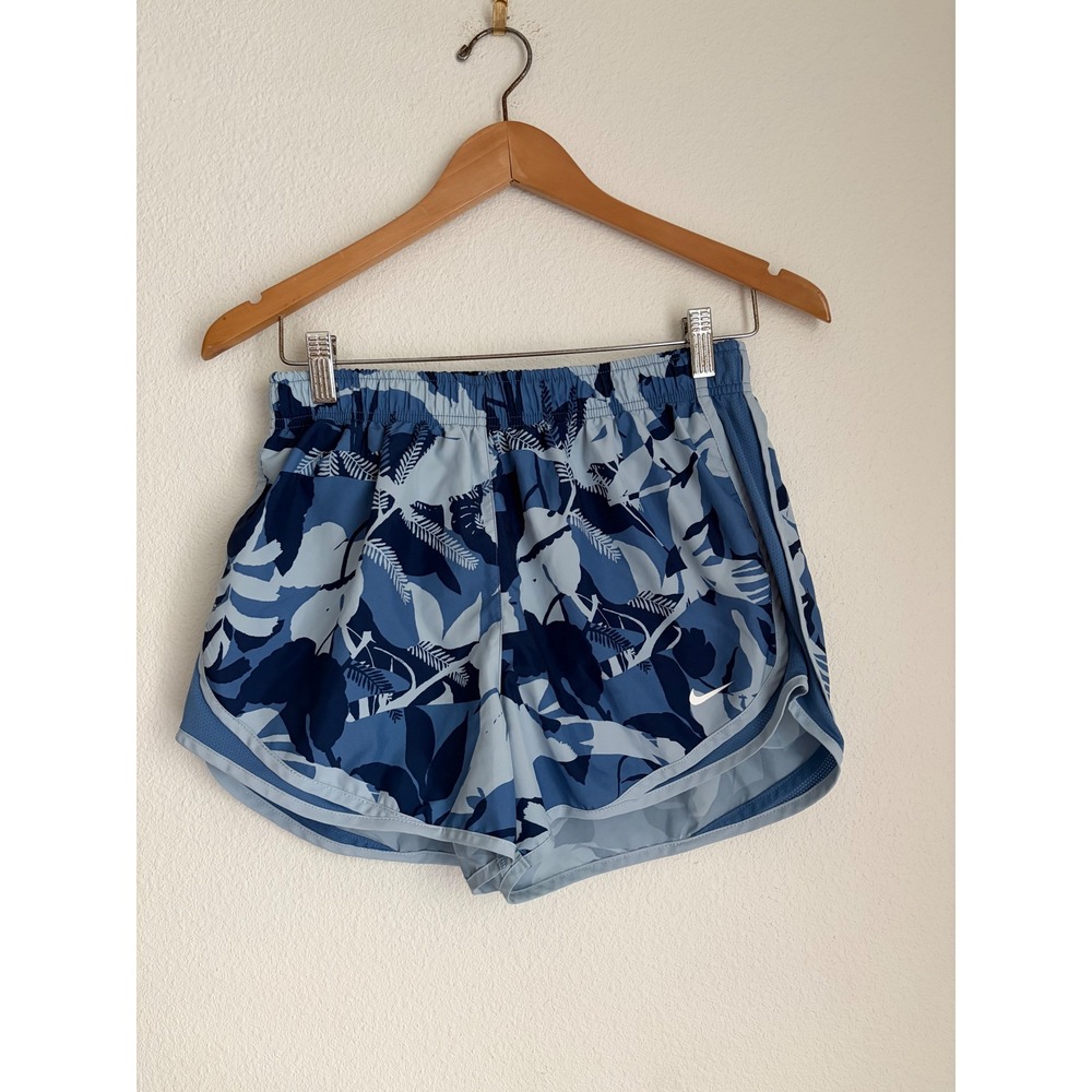 Nike Dri-FIT Tempo Running Shorts Blue Tropical Palm Camo Print Womens Medium